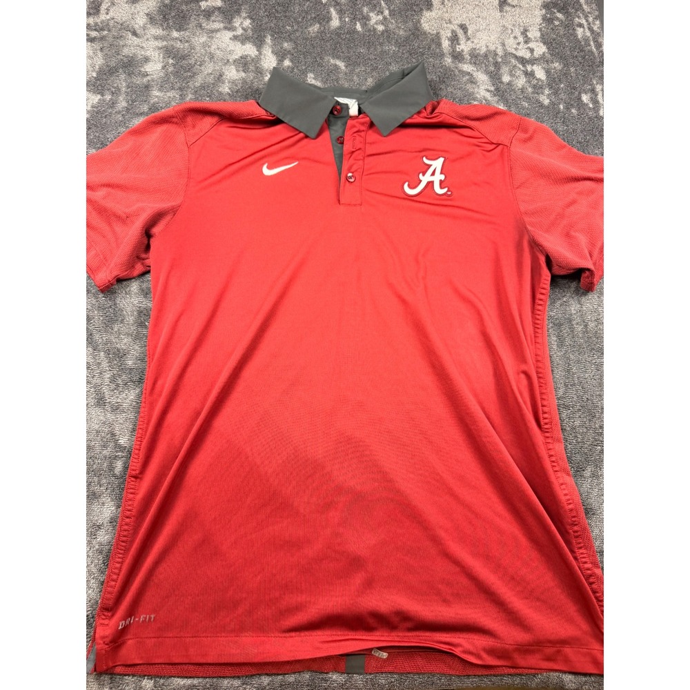Nike Alabama Crimson Tide Dri-FIT Polo Shirt Mens Large Red Grey Crimson A Logo